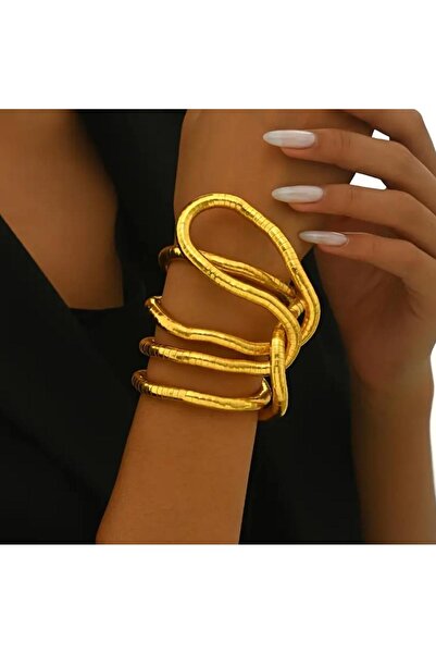 Yıldız Accessory Stylish Retro Gold-Tone Stainless Steel Stylish Long Necklace or Bracelet for Women