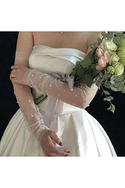 KESNUP Mănuși de mireasă fără degete din voal cu perle, mărime universală, albe