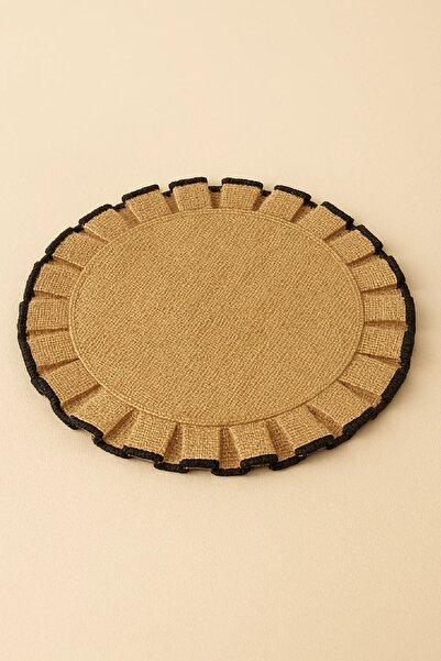 Trouvaille Siyah Kenarlı Pileli Jüt Supla | Modern Rustik Yuvarlak Amerikan Servis