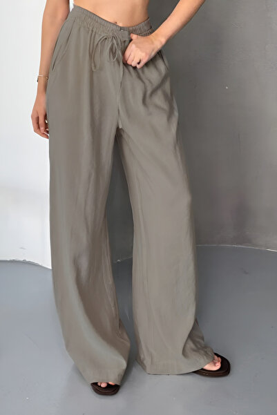 adba style Kadın Lyocell Dokuma Beli Bağcıklı Palazzo Kadın Pantolon 4048