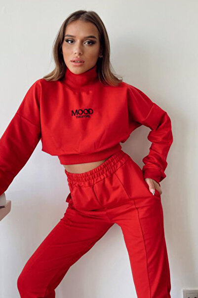 FashionForYou Compleu sport Mood, pantaloni si bluza pe gat, Rosu