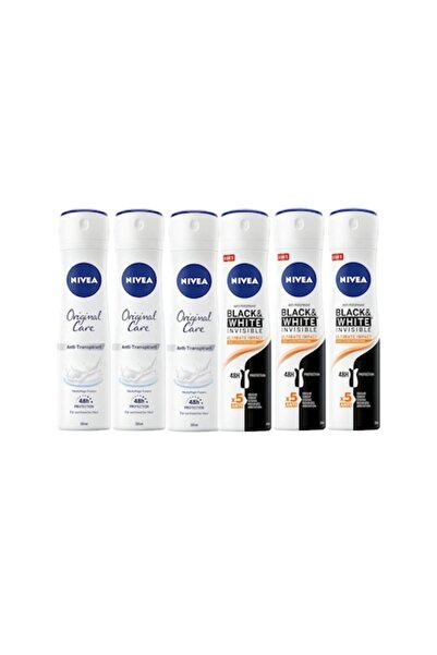 NIVEA Set 6 X Antiperspirant Woman Deo 150ml, 3 X Black & White Invisible Ultimate Impact, 3 X Origi