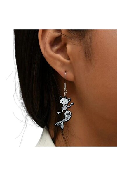 SYGGY Siren Kitty Earrings, Mermaid Cat Design, White/Black