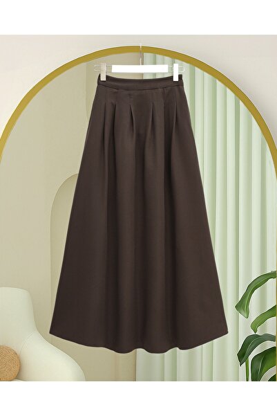 Modamorfo Pleated Crepe Skirt with Zipper Pocket -K. Brown