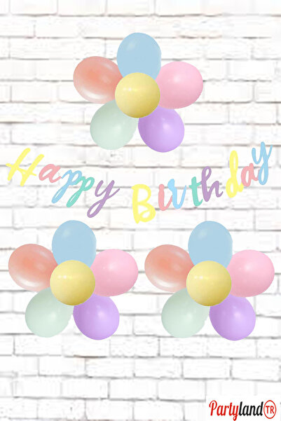 PartylandTR Makaron Papatya Balon Happy Birthday Banner Set