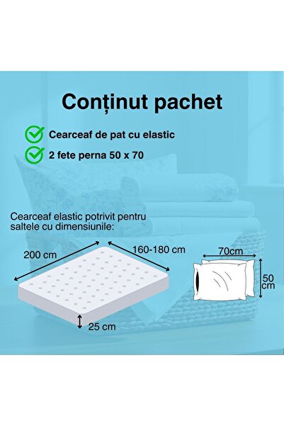 NufJoy Finet Gros Elastic Fitted Sheet Set for Mattress 160x200 cm and 2 Pillowcases 50x70 cm