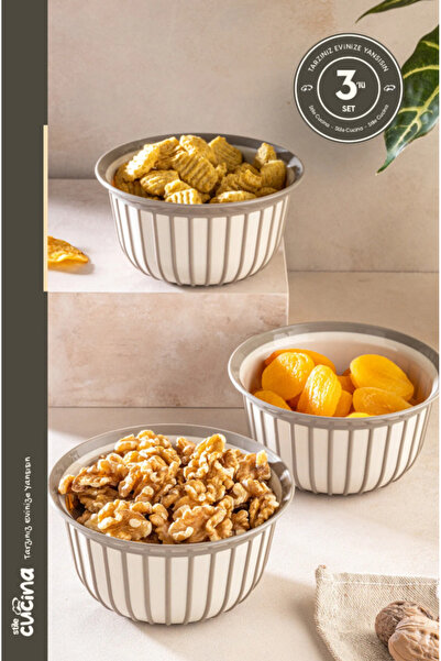 Stile Cucina Linea 3-Piece Practical Snack Bowl Beige 1 Liter