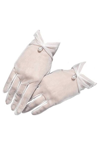 KESNUP Mănuși scurte din dantelă de tul cu perle, mărime universală, albe