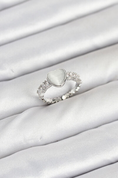 Nehir Brass Silver Color Zircon Stone Heart Women's Ring Valentine's Mother's Teachers Women's Day Gift