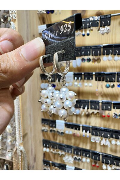 hayaltasari Doğal İnci Taşlı Üzüm Model Gümüş Küpe 925 Ayar
