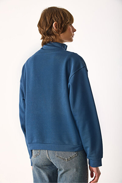 VENA Μπλουζάκι Marina με μισό φερμουάρ από βαμβάκι-Ναυτικό