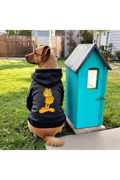 petite pati سويت شيرت أسود مطبوع عليه كلب |   ملابس شتوية للكلاب مع قلنسوة، ق...