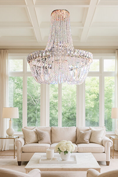 bestof tasarım Royal Kristal Taşlı Krom Avize Salon - Hol - Yatak Odası