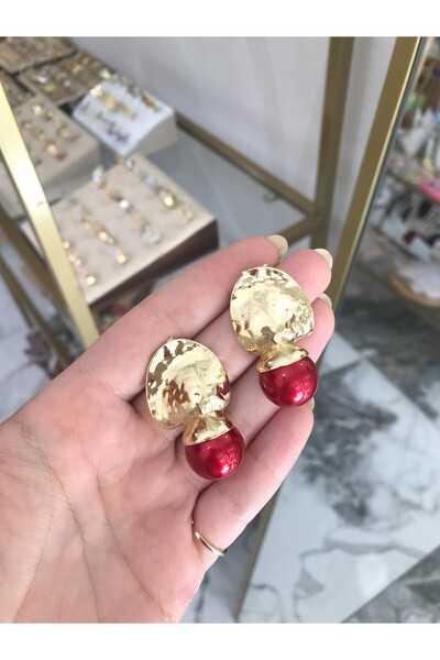 the ASEL İNCİ أقراط عتيقة ذات تفاصيل حمراء