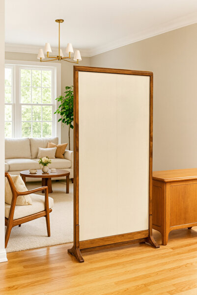 pinoxi 180cm X 100cm Masif Ahşap Çerçeveli Ayaklı Kumaş Paravan Seperatör Oda Ayırıcı Dekor 180cm X 100cm