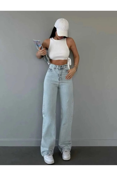 kleshus Hsn Angel Ice Blue Snow Wash Power Stretch Fabric Waist Loose Jeans P...