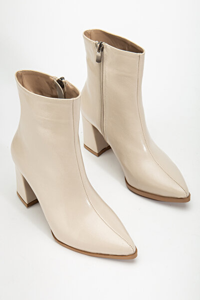 LEMUES SHOES Kadın Kısa Yandan Fermuarlı Topuklu Bej Ayakkabı