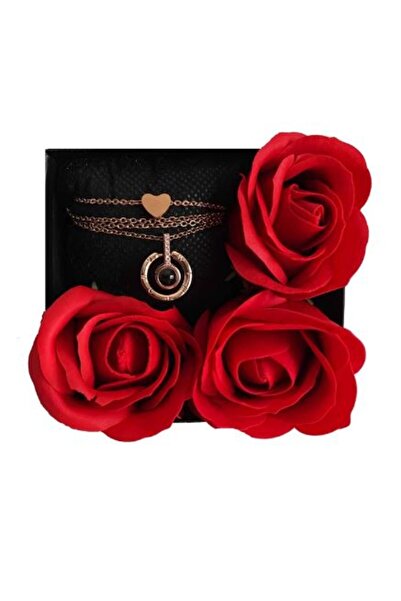 KESNUP Set format dintr-o cutie cu 3 trandafiri de săpun, un lanț și o brățară, Trandafir