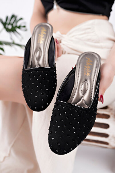 Akgün Terlik Kadın Siyah Taş Detay Şık Ev Terliği