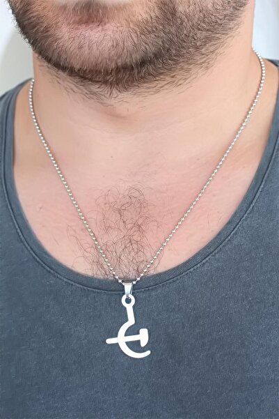 Inure Jewelry قلادة رجالية من المعدن باللون الفضي مع شكل المنجل والفأس