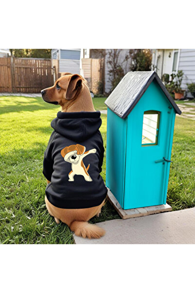 petite pati Siyah Baskılı Köpek Sweatshirt | Kapşonlu, Şardonlu Kumaş, Kışlık Köpek Kıyafeti