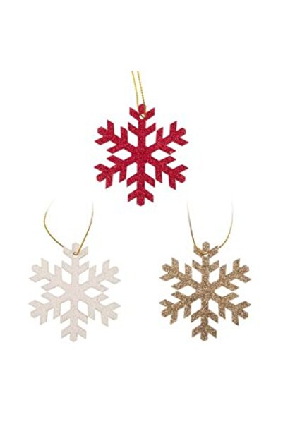 Jumbo Ornamente pentru brad de Crăciun - Fulg de zăpadă din lemn cu sclipici 6 cm - 8 buc