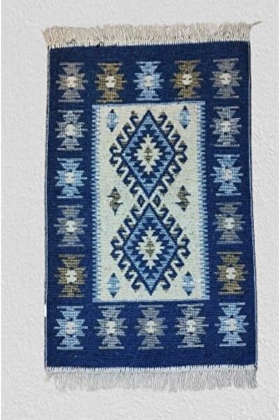 OMS Covor tradițional țesut, față-verso 60×90 cm, diamant albastru