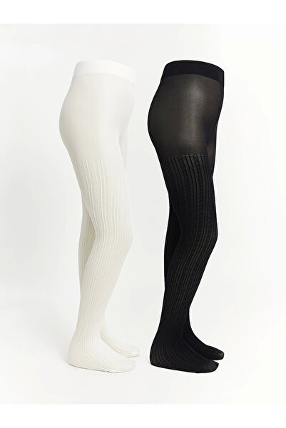 LC Waikiki Lcw Kids Ecru Girls Thin Pantyhose 2-Pack