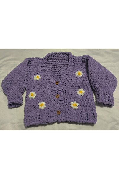 OEM El Yapımı Çiçekli Bebek, Çocuk Hırkası Mor Renk