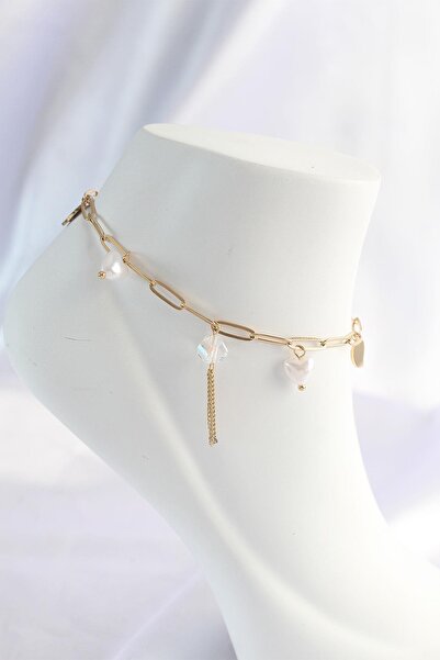 Inure Jewelry 316L Steel Gold Color Heart Detailed Dangle Anklet