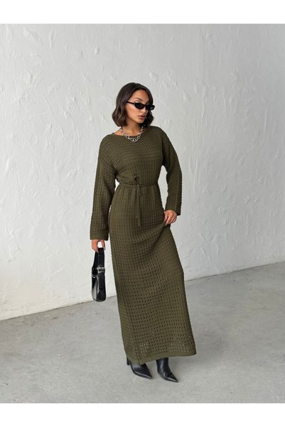 Nosia Women's Lined Belted Long Knit Dress