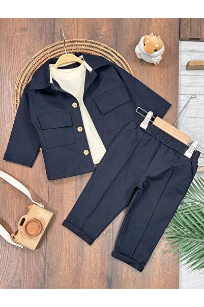 Childona Baby Kids Lycra Gabardine Suit with Snap Fasteners on the Shoulders, Long Sleeves, Badi 3-Piece Baby Boy Suit