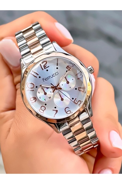 Ferrucci ساعة يد نسائية أصلية بسوار فولاذي مقاوم للماء مع هدية