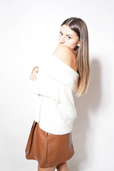 Pafi Moda Pulover Yapre Madonna Şardon alb