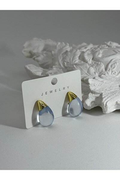 Kumsal Allure BUZ MAVİSİ DAMLA KÜPE-Altın Uçlu Minimalist Tasarım