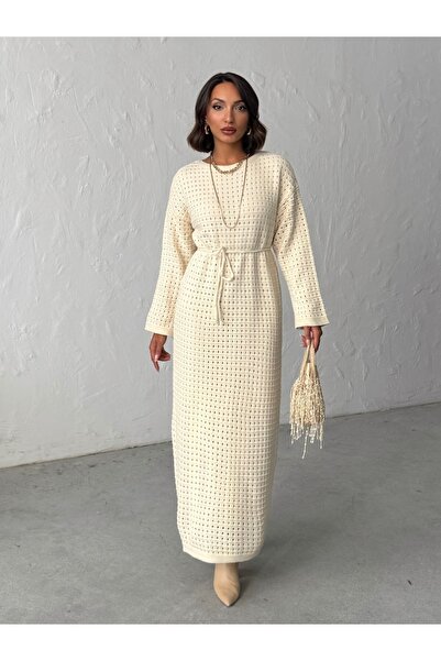 Nosia Γυναικείο μακρύ πλεκτό φόρεμα με επένδυση και ζώνη