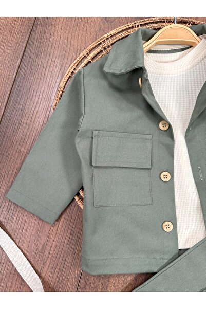 Childona Baby Kids Lycra Gabardine Suit with Snap Fasteners on the Shoulders, Long Sleeves, Badi 3-Piece Baby Boy Suit