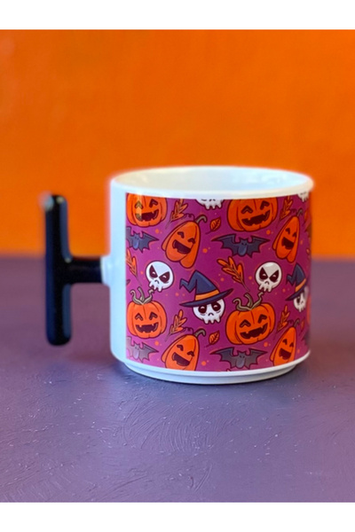 Hepsi Enteresan كوب هالوين بنمط مختلط وخلفية أرجوانية، كوب الهالوين