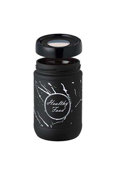 SHOPIENS Round Food Storage Jar Shopiens®, Matte Black with Marble Pattern and Screw Lid, 660 ml