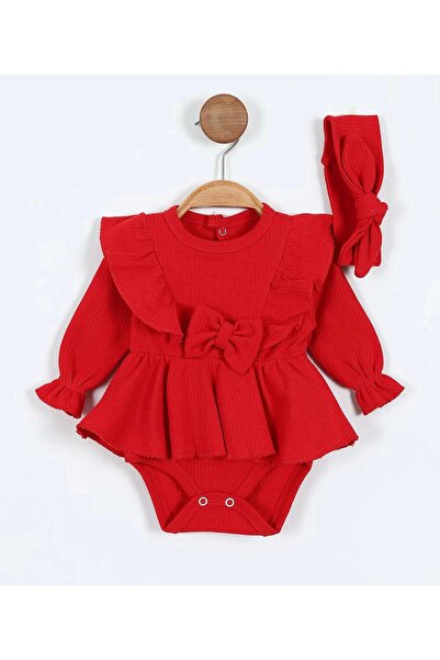 TAHA BEBE Saç Bantlı Kız Bebek Uzunkollu Çıtçıtlı Elbise