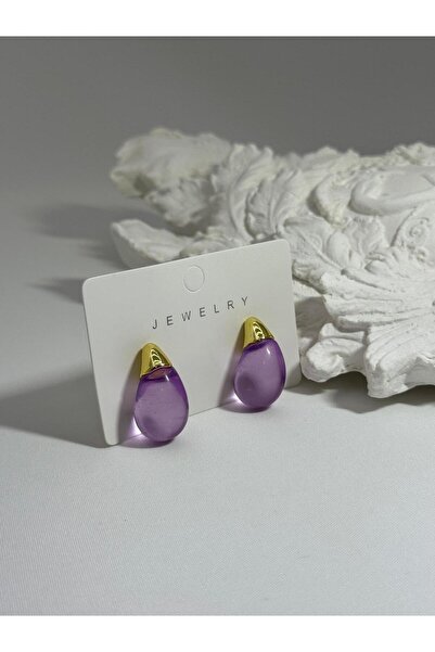 Kumsal Allure Purple Drop Earrings-Minimalist Design with Gold Tips