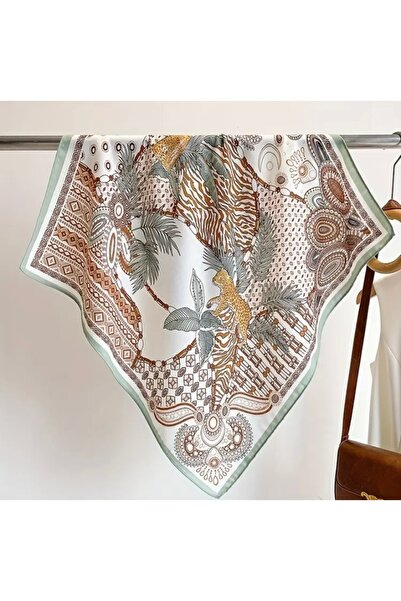 Accessories Hei Light Green Patterned Stylish Silk Look Square Scarf Foulard Women's Accessory