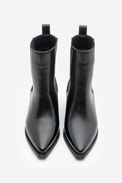 Marjin Women's Pointed Toe Thick Heeled Double Elastic Heeled Boots Ropes Black