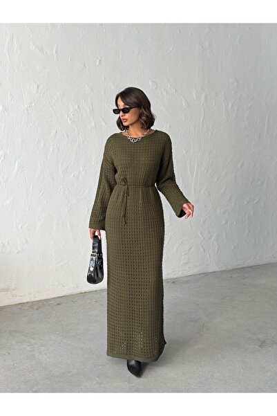 Nosia فستان تريكو طويل مبطن بحزام للنساء