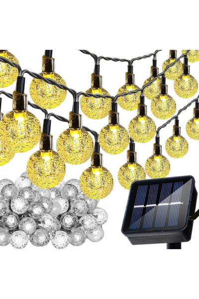 KESNUP Șir decorativ cu lumini solare, 100 becuri cu lumină caldă, 12 m, Tran...