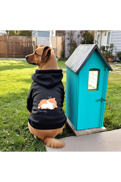 petite pati سويت شيرت أسود مطبوع عليه كلب |   ملابس شتوية للكلاب مع قلنسوة، ق...