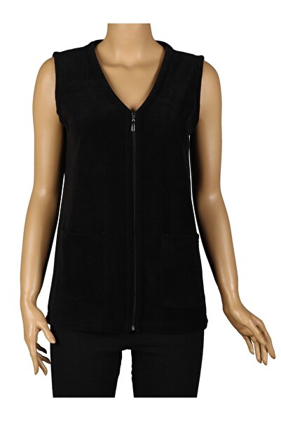 Giyimde Evrim Kadın Siyah V Yaka Polar Yelek