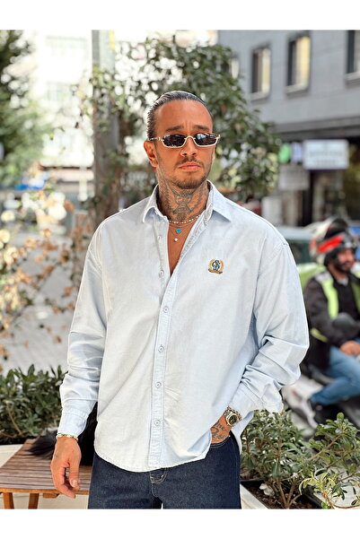 manch collection Oxford Göğüs Nakışlı Gömlek Mavi