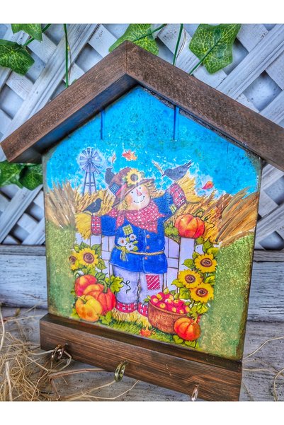 buraxe Handmade Wooden Key Holder Board, Home/Entrance/Doorway Decor, Gift, Autumn Decor