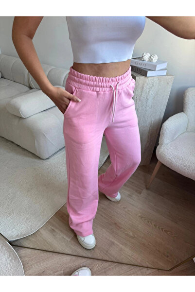 Zora Butik Üç İplik Yüksek Bel Eşofman - PEMBE